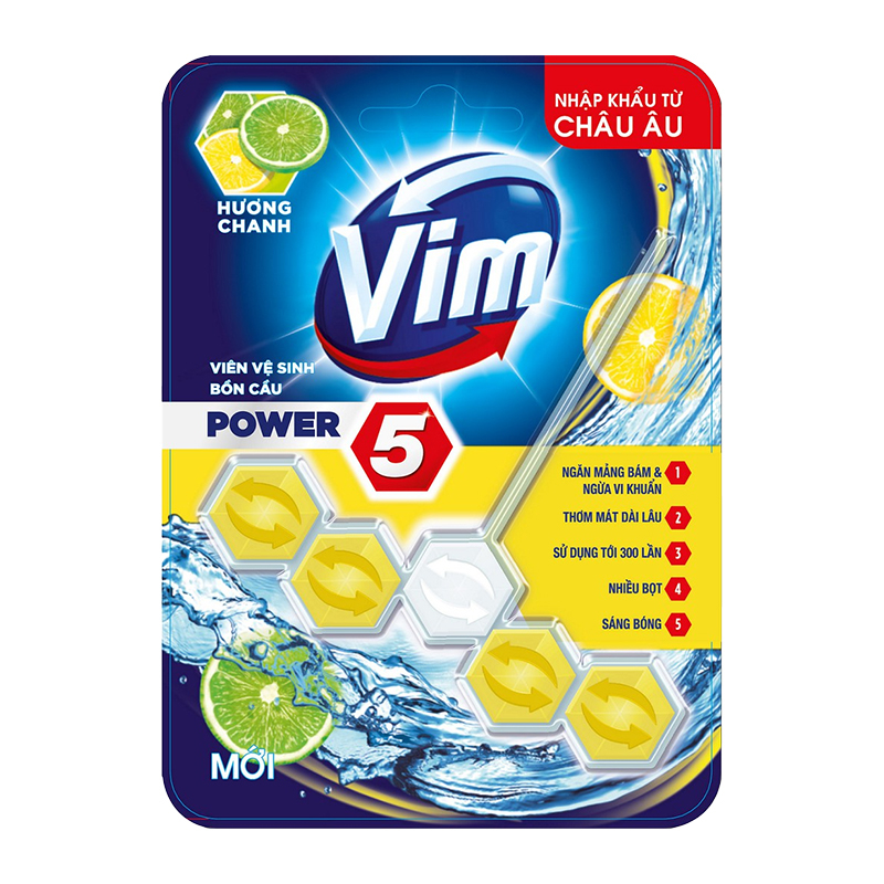 Viên Treo Bồn Cầu VIM POWER 5 hương chanh sạch khuẩn thơm mát 55g/viên