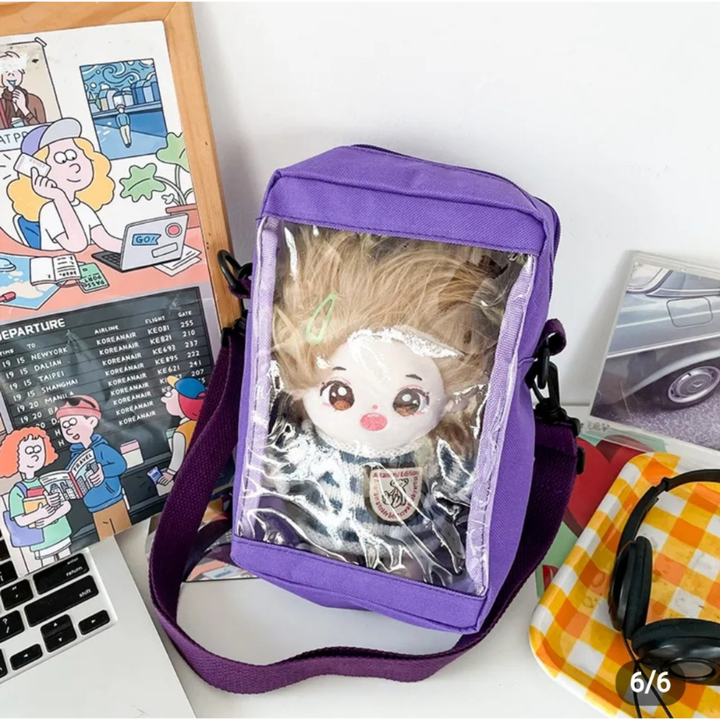 Túi đeo chéo vải mặt trước trong suốt túi đựng búp bê dạng đứng đựng 1 búp bé size 10x20 SN003