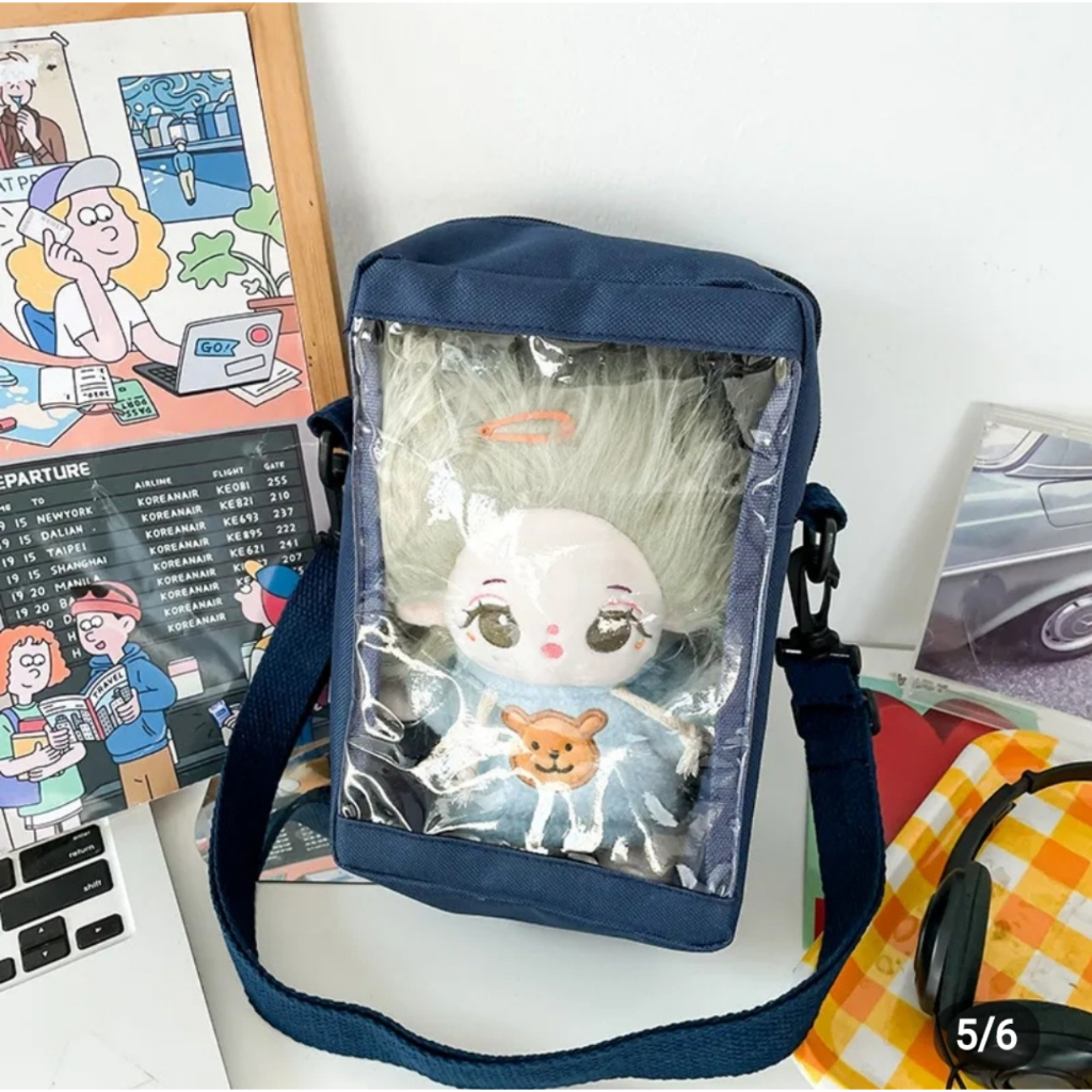 Túi đeo chéo vải mặt trước trong suốt túi đựng búp bê dạng đứng đựng 1 búp bé size 10x20 SN003