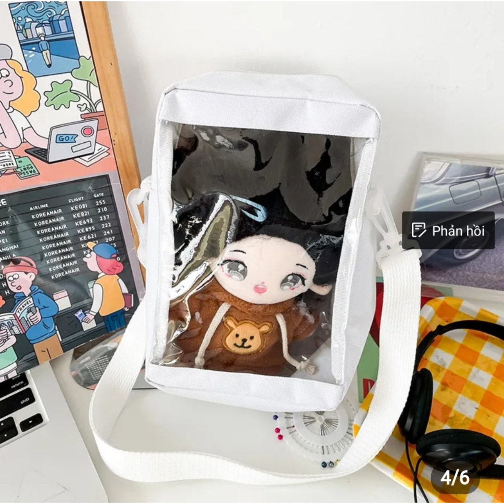 Túi đeo chéo vải mặt trước trong suốt túi đựng búp bê dạng đứng đựng 1 búp bé size 10x20 SN003