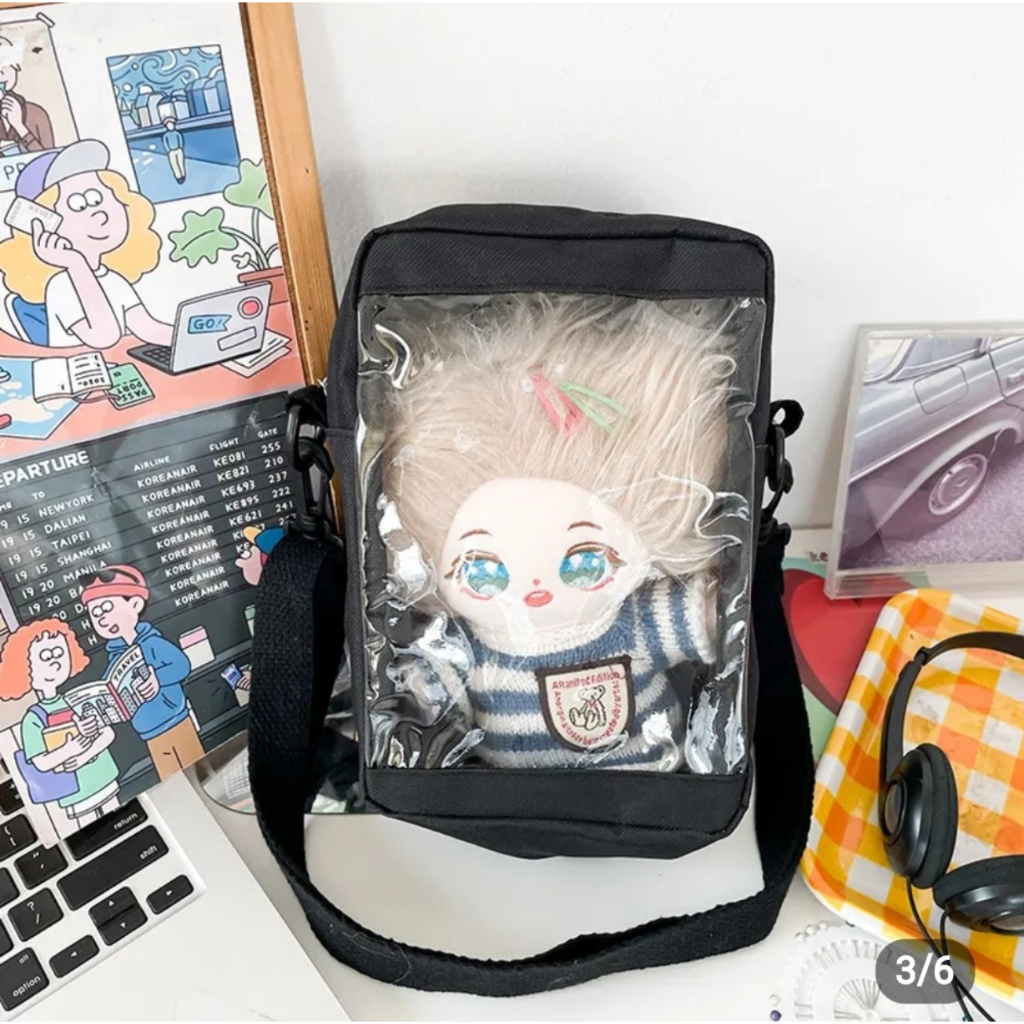 Túi đeo chéo vải mặt trước trong suốt túi đựng búp bê dạng đứng đựng 1 búp bé size 10x20 SN003