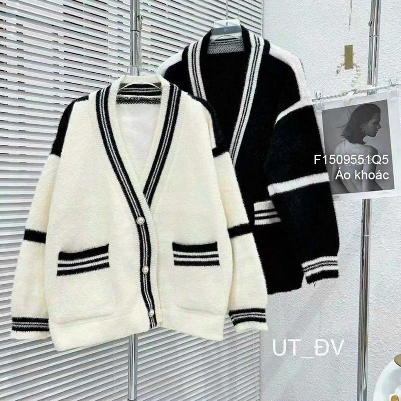 Áo khoác len nữ cardigan cổ tim phối viền nổi, gài khuy kiểu dáng hiện đại VIENS STORE