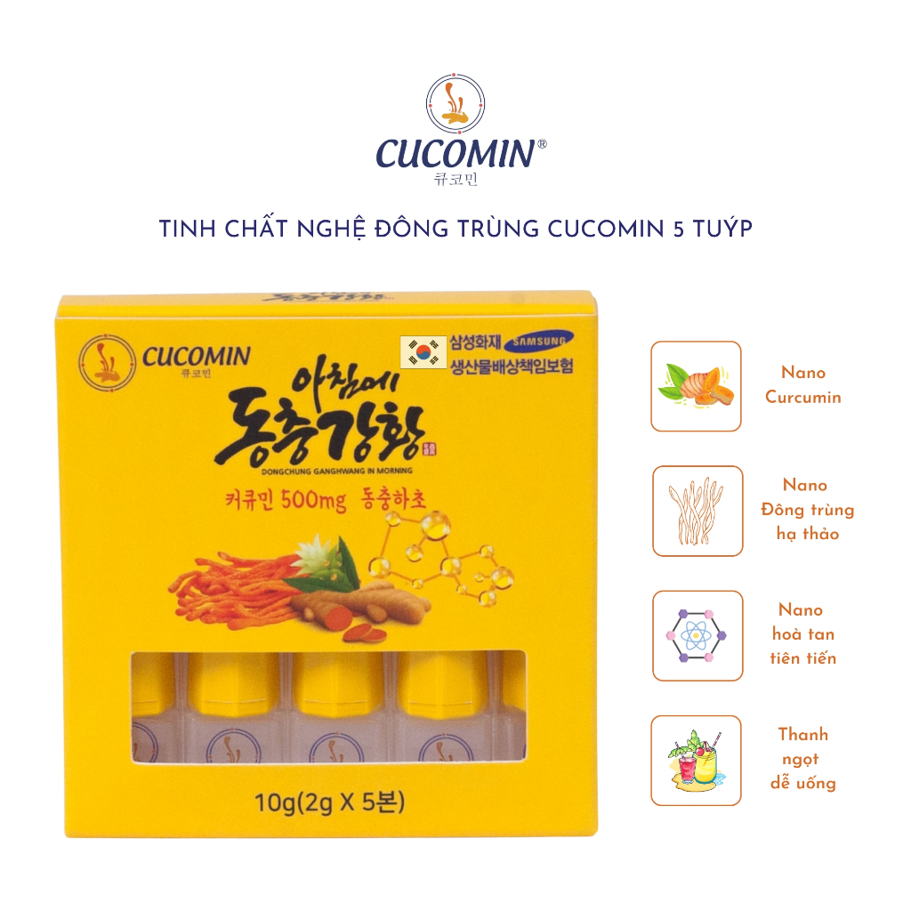 Tinh Chất Nghệ Nano Curcumin Nghệ Đông Trùng CUCOMIN Hàn Quốc Loại 5 Tuýp × 2g ( dùng thử )