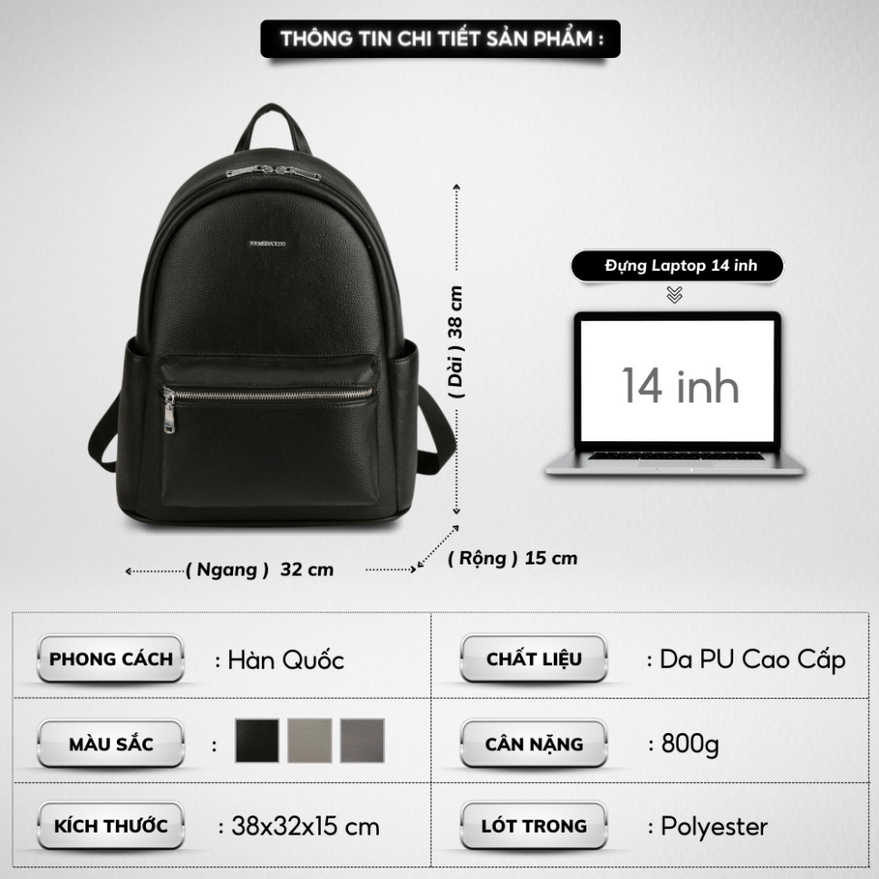 Balo da Đi HọcBalô Da Thời Trang Nam Nữ Ba lo Lv Da Pu Cao Cấp Balo da đen Cặp Đi Học Ulzzang Đựng Laptop 14