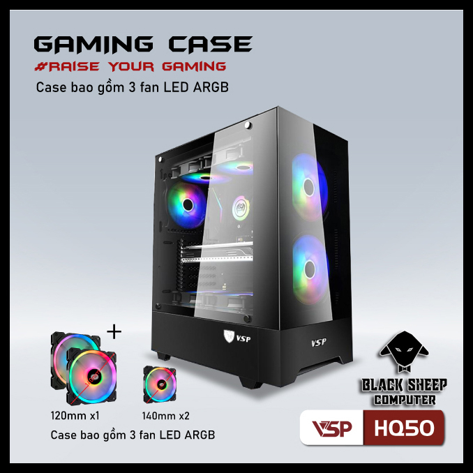 Vỏ Case VSP HQ50 BLACK (SẴN 3 FAN LED)