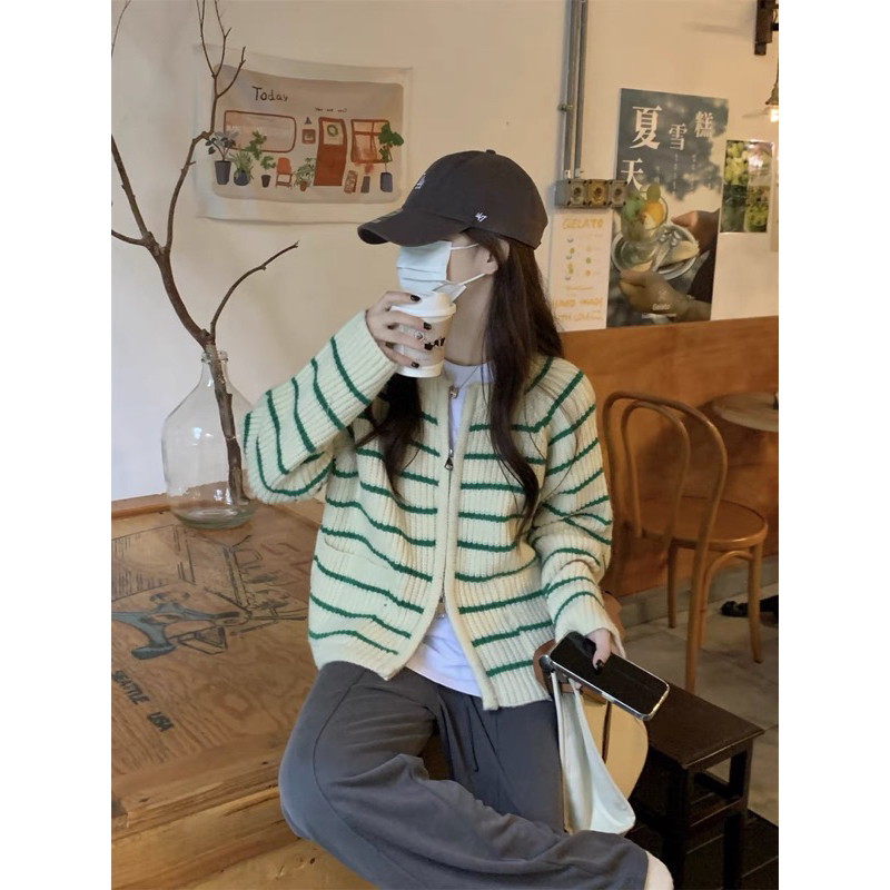 Áo cadigan len kẻ ngang zipper comic 1689