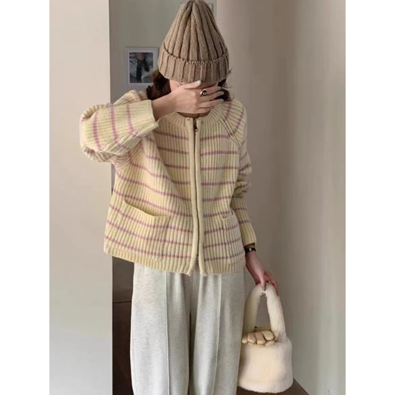 Áo cadigan len kẻ ngang zipper comic 1689
