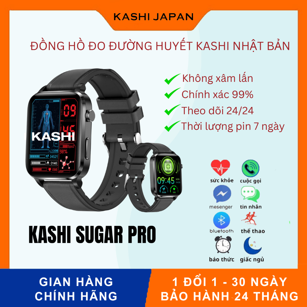 Đồng hồ đo đường huyết Kashi Nhật Bản Chính Hãng - Đo huyết áp, đo nhịp tim, đo oxy trong máu, nhiệt độ, nhịp thở