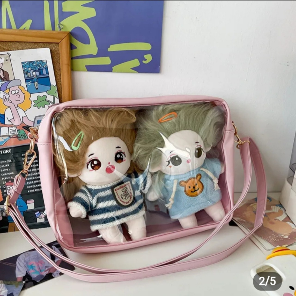 Túi đeo chéo vải mặt trước trong suốt túi đựng búp bê dang nagng đựng đươc 2 búp bê đolli SN004 hot 2023
