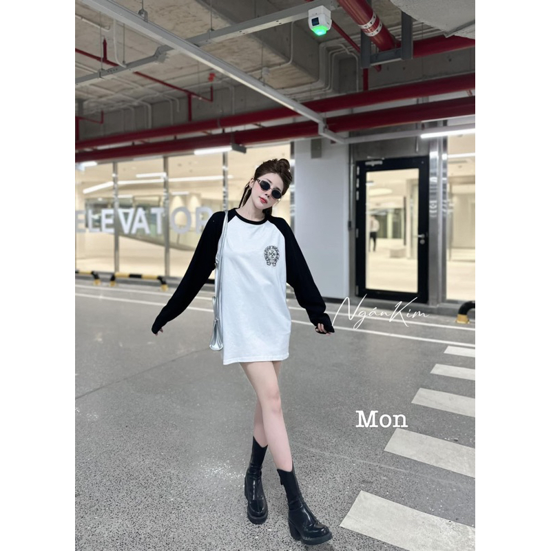 Áo thun dài tay thom đính đá form rộng hàng đẹp
