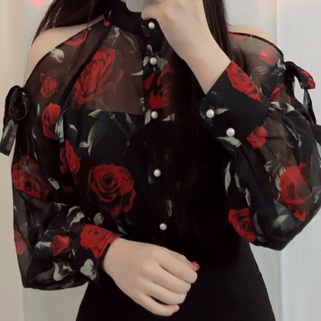 Áo sơ mi nữ, áo sơ mi hoa chất vải voan lụa mềm mịn , trẻ trung