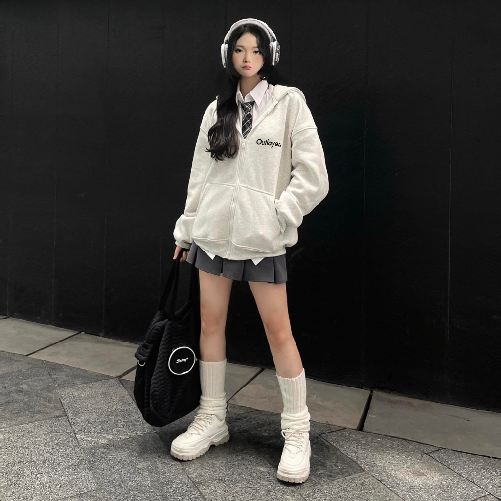 Áo Hoodie Zip Logo Outlayer, Áo Khoác Nỉ Local Brand