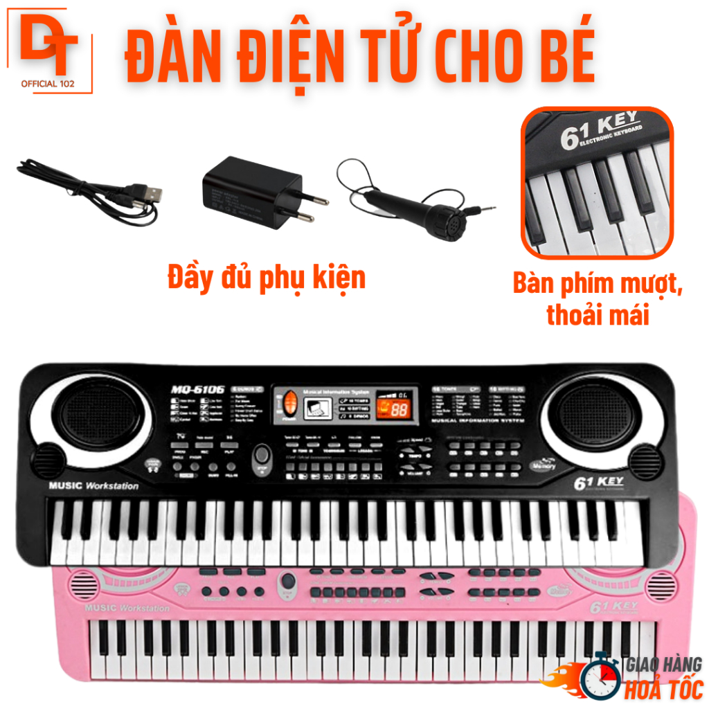 Đàn Piano điện tử Keyboard 61 Phím Kèm Mic+sạc cho bé