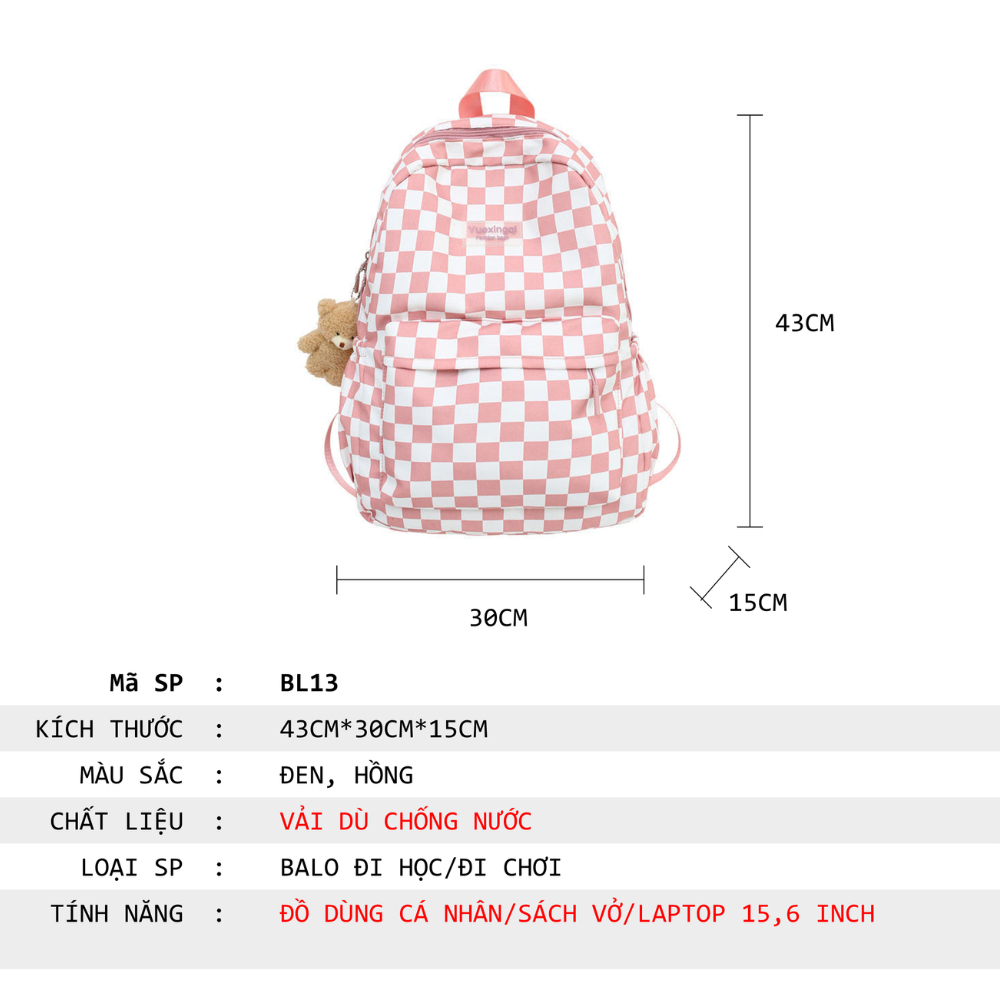 Balo caro GENBAG balo ulzzang chống nước unisex vải dù đi học thời trang hồng đen