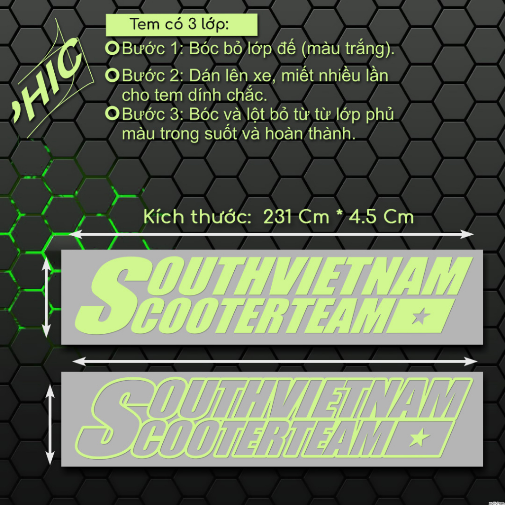 Tem SOUTHVIETNAMCOOTERTEAM trang trí DẠ QUANG HONDA phát sáng ban đêm