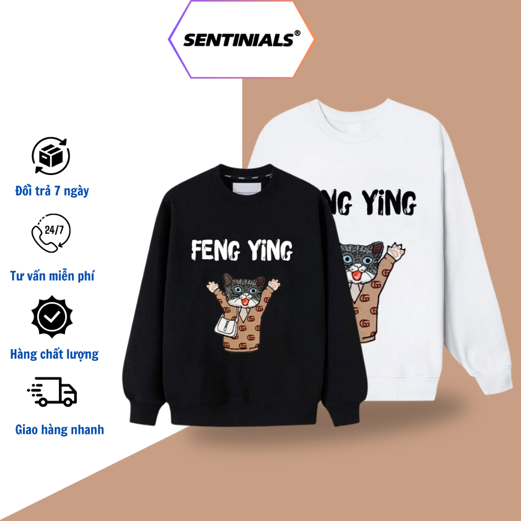 Áo sweater nam SENTINIALS in hình mèo vui vẻ 5D 2 màu đen trắng tay dài chất nỉ phong cách trẻ trung 1911