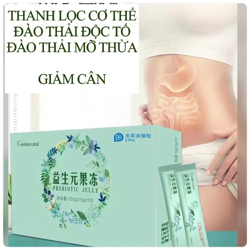Combo Giá Sỉ Hộp 10 gói Thạch Giảm Cân, Thải Mỡ - PREBIOTIC JELLY - Thạch Xanh, Skin X9