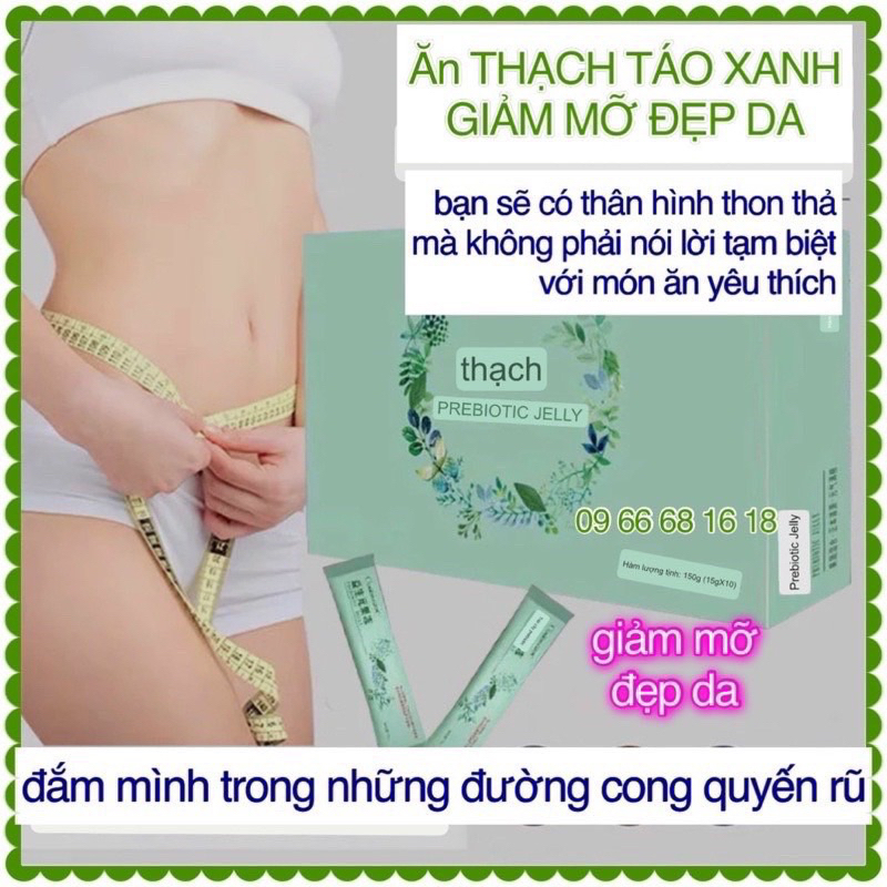 Combo Giá Sỉ Hộp 10 gói Thạch Giảm Cân, Thải Mỡ - PREBIOTIC JELLY - Thạch Xanh, Skin X9