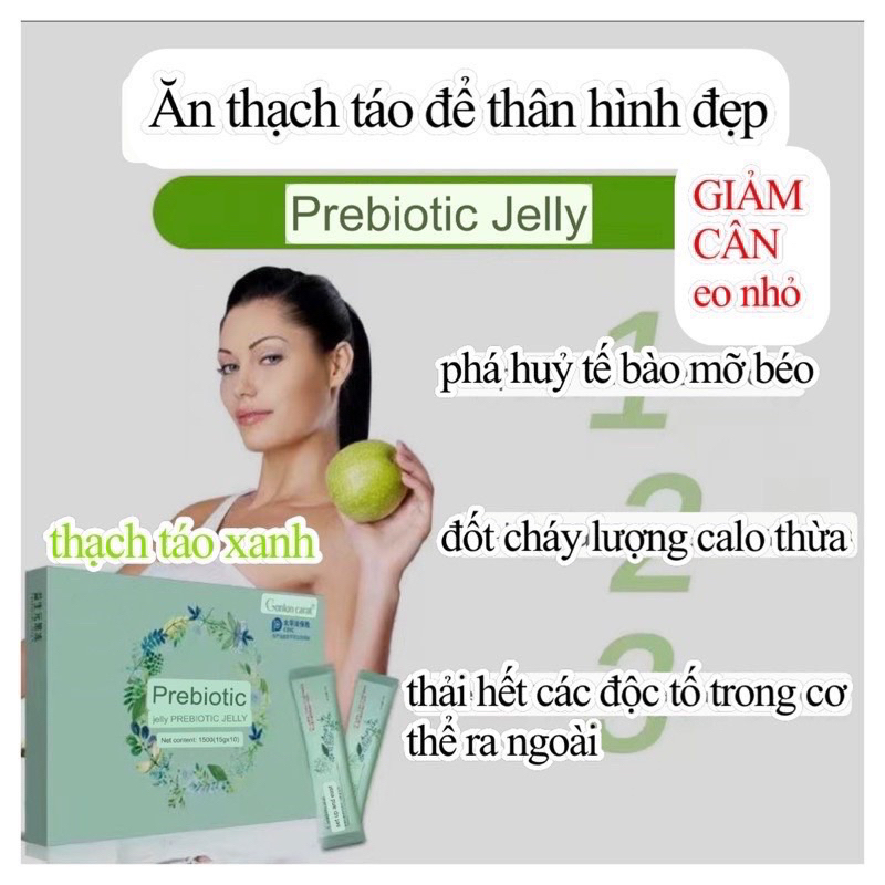 Combo Giá Sỉ Hộp 10 gói Thạch Giảm Cân, Thải Mỡ - PREBIOTIC JELLY - Thạch Xanh, Skin X9