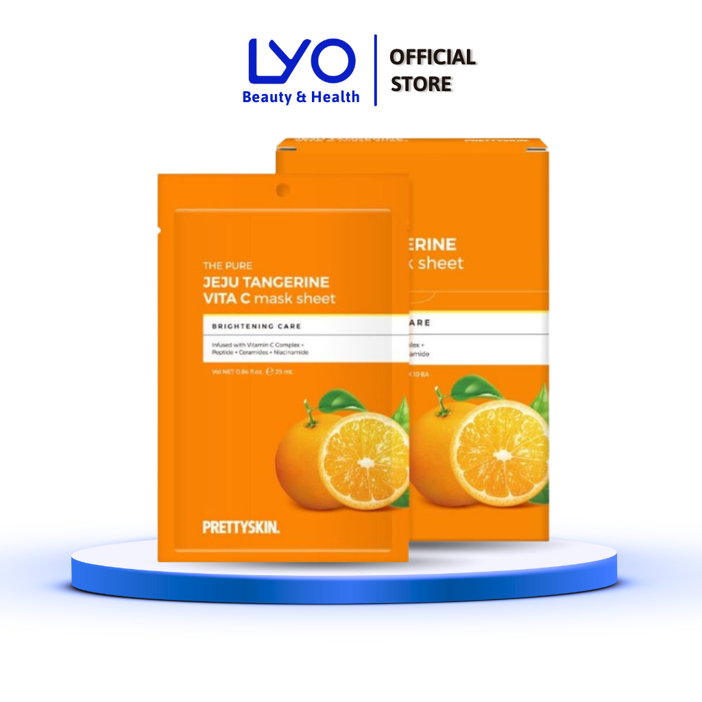 Hộp 10 Miếng Mặt Nạ Dưỡng Trắng Da Vitamin C Prettyskin The Pure Jeju Tangerine VITA C 25ml x 10