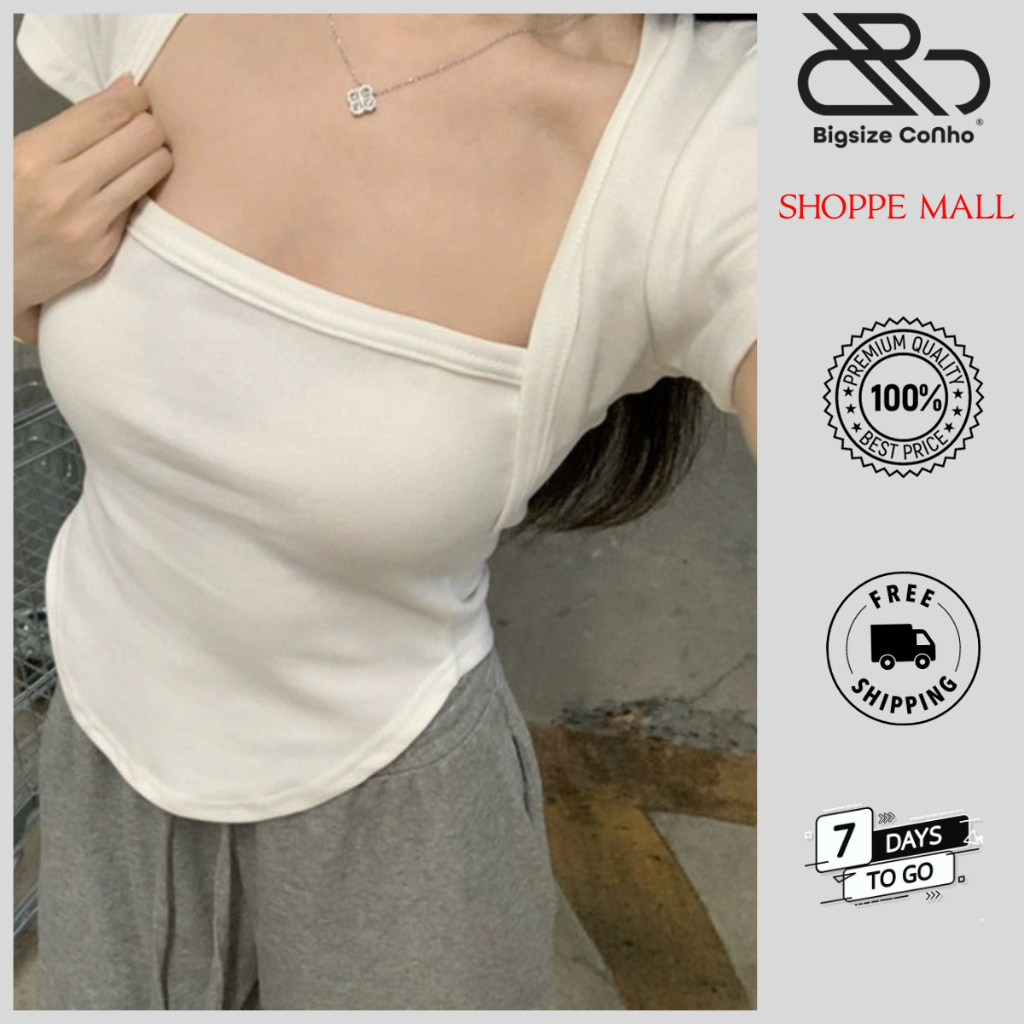 Áo Thun Kiểu Bigsize Cô Nhỏ Cổ Vuông Phom Rộng Tôn Dáng Vải Borip Thái Co Giãn A53