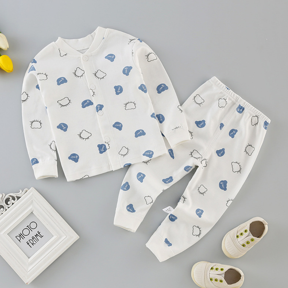 Bộ quần áo dài tay thu đông cho bé cài giữa chất cotton 100% size từ 4-12kg BODM01