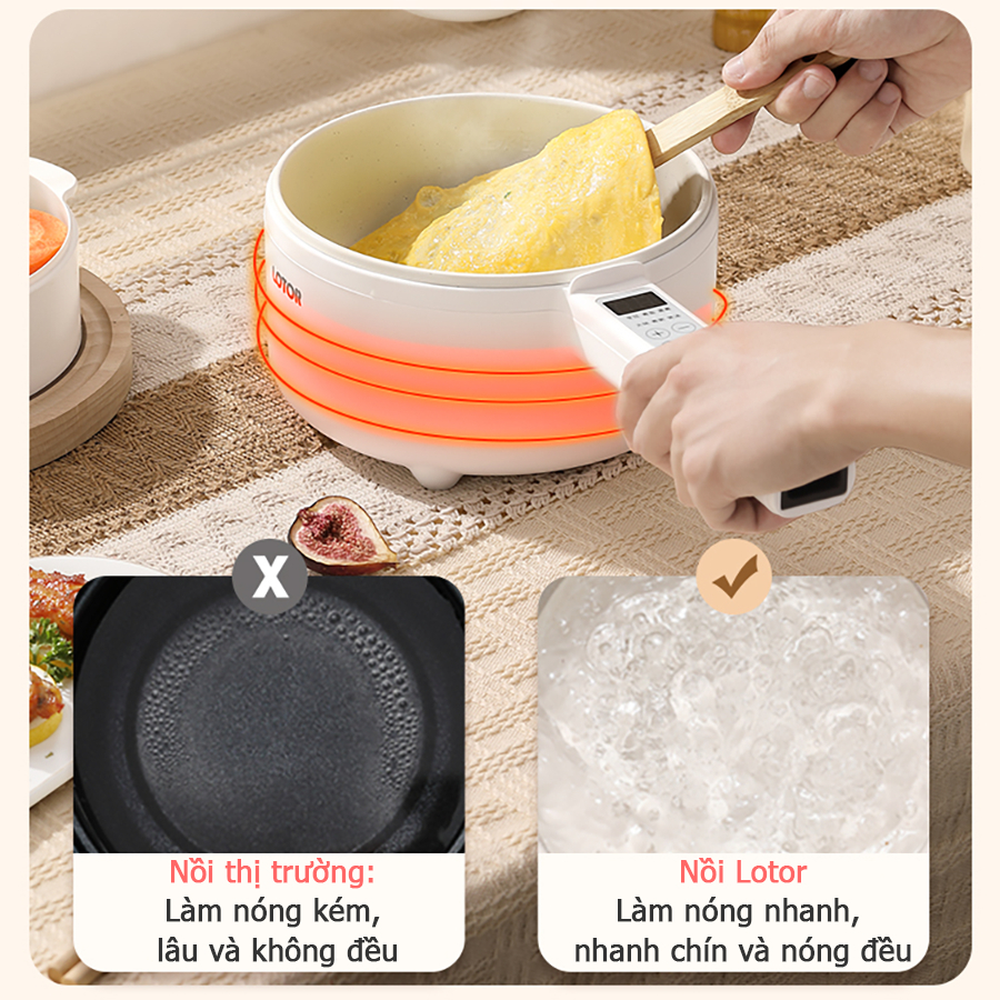 Chảo Điện Đa Năng Lotor 17CD Nồi Lẩu Điện Dung Tích 1.6L Chảo Chống Dính Đa Năng Hàng Chính Hãng Bảo Hành 12 Tháng