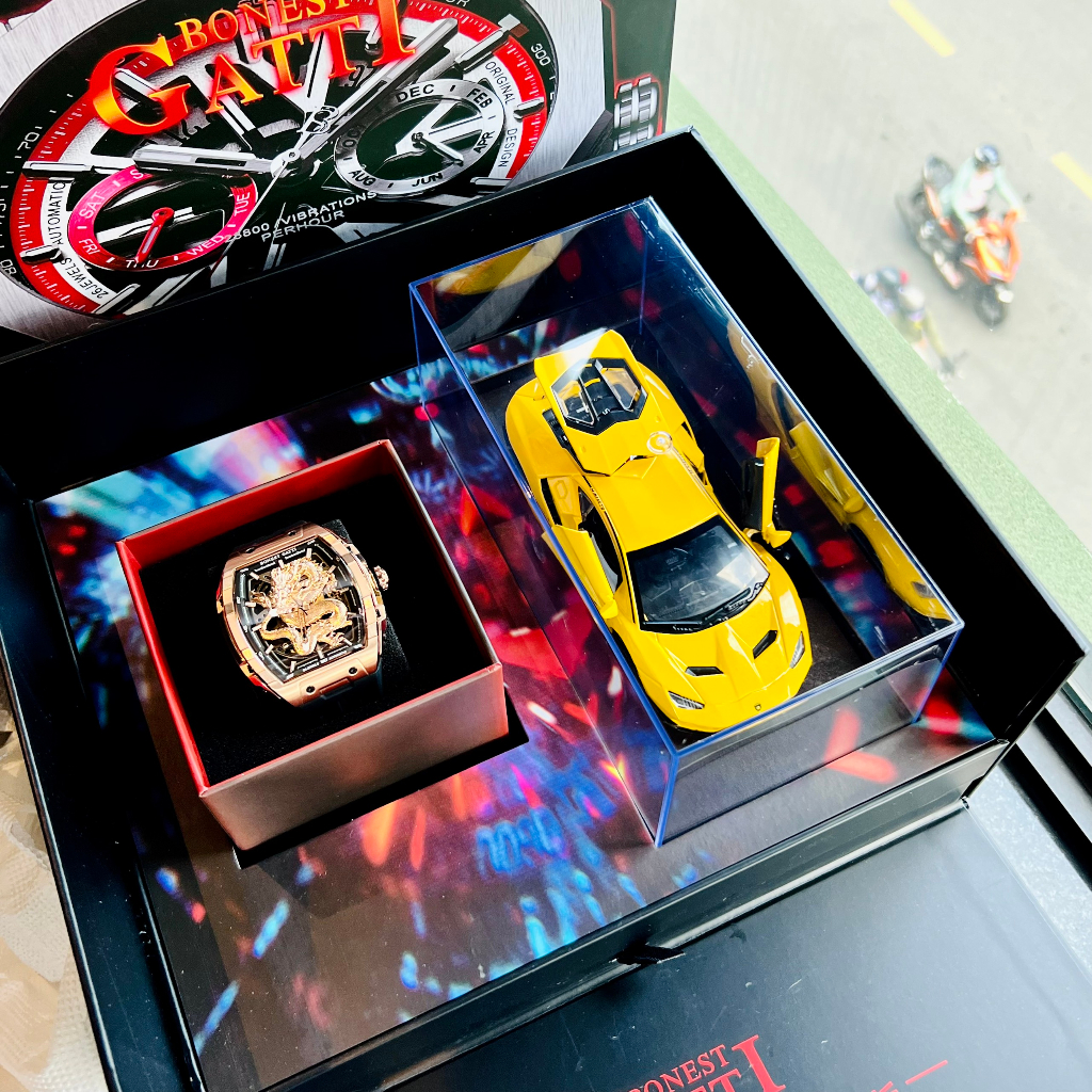 Đồng hồ Nam Bonest Gatti BG5606G Máy Cơ  Phiên Bản Rồng Vàng Tặng Kèm Mô Hình Xe Đua