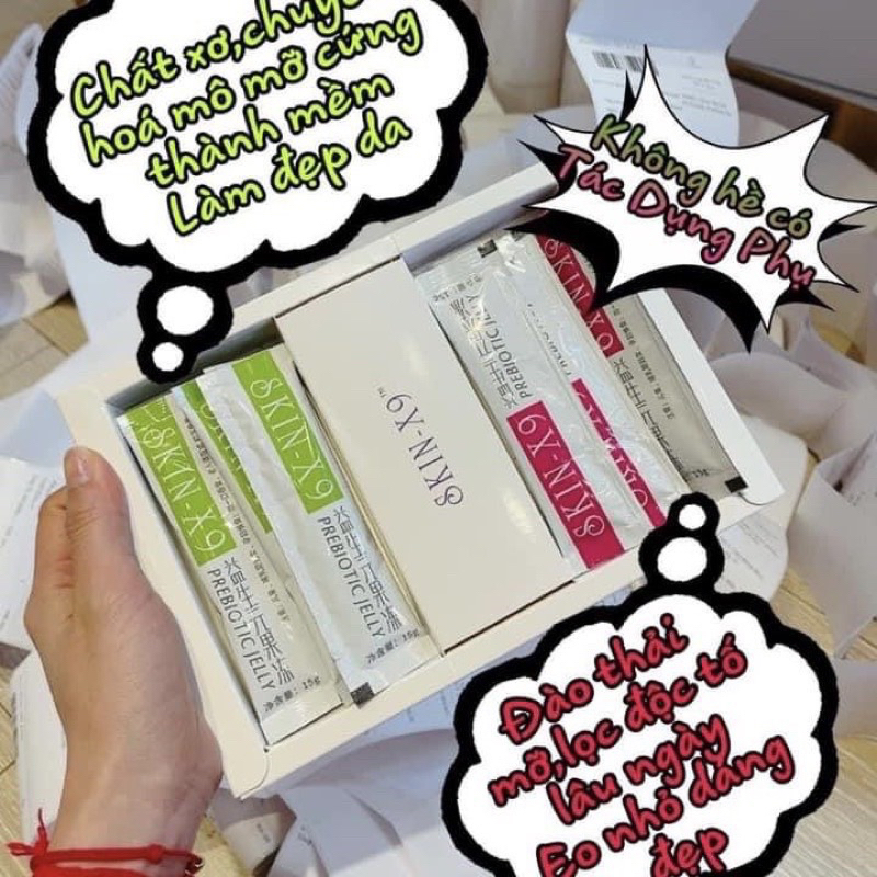 Combo Giá Sỉ Hộp 10 gói Thạch Giảm Cân, Thải Mỡ - PREBIOTIC JELLY - Thạch Xanh, Skin X9