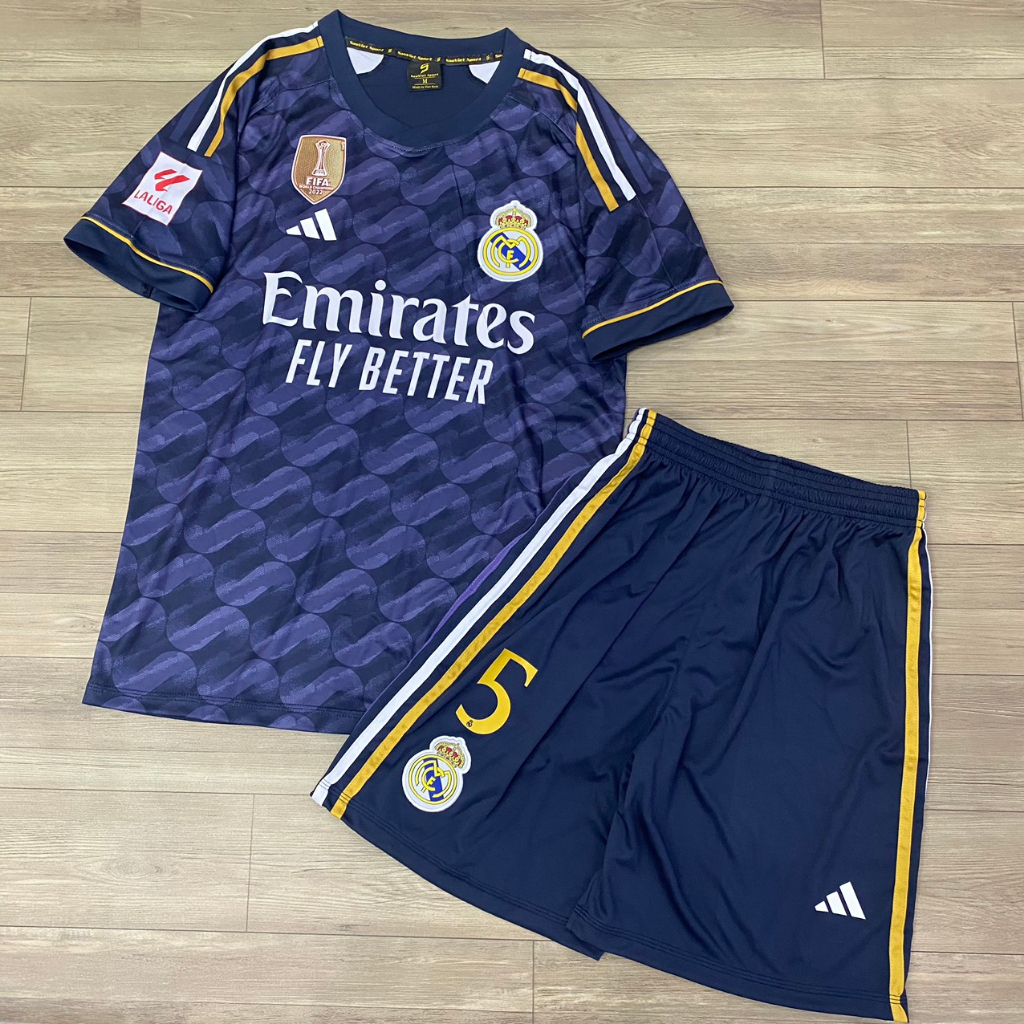 Bộ quần áo bóng đá Real tím xám SV2024 in tên BELLINGHAM số 5 -font cup