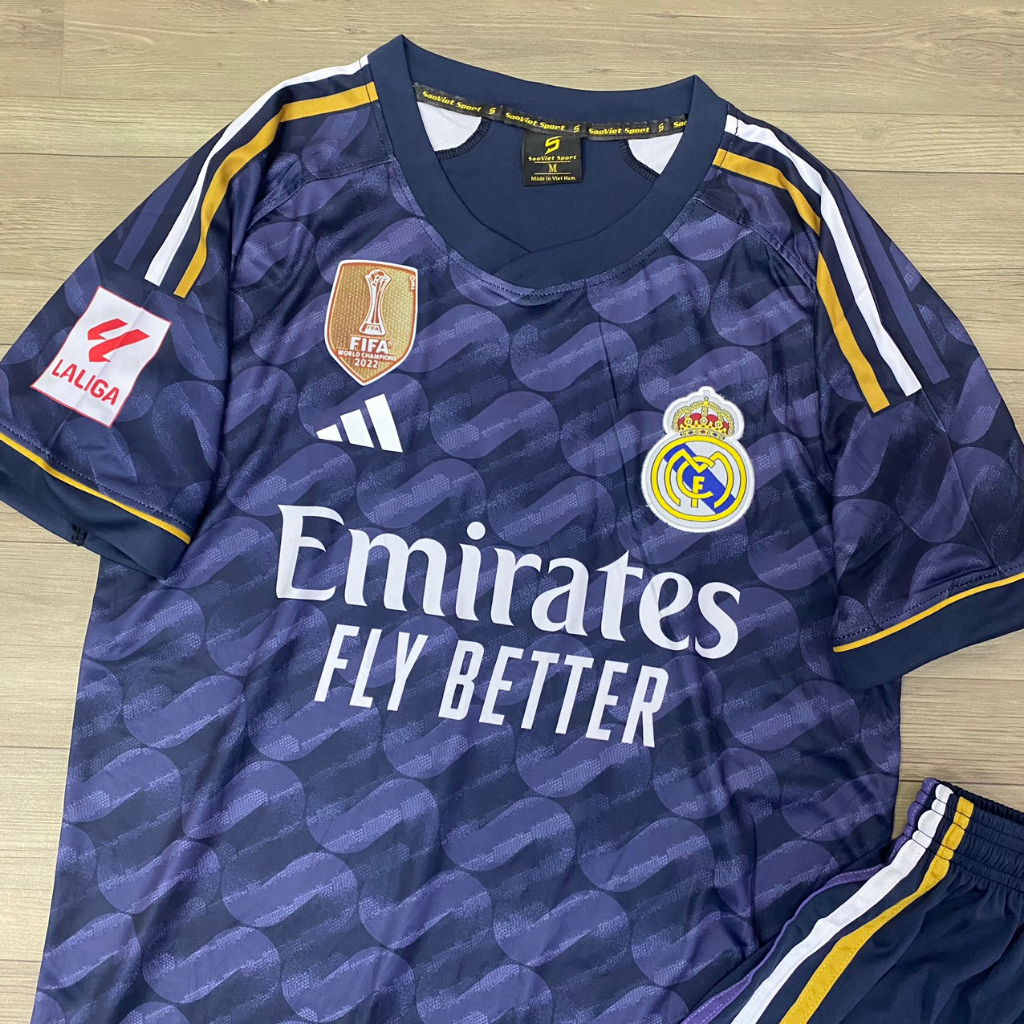 Bộ quần áo bóng đá Real tím xám SV2024 in tên BELLINGHAM số 5 -font cup