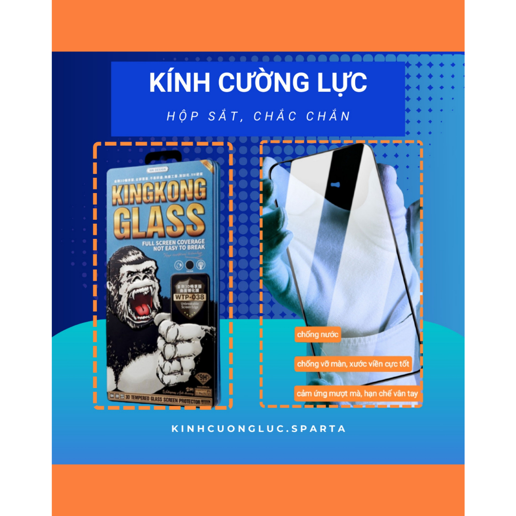 [Hộp sắt xanh] Kính Cường Lực KINGKONG tự dán bảo vệ full màn, chống vỡ viền cho iphone - chính hãng WEKOME