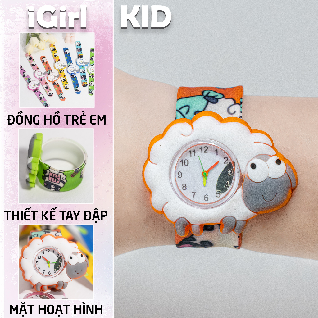 Đồng hồ trẻ em iGirl Store đồ chơi đeo tay, đồng hồ đeo tay cho bé tập xem giờ hoạt hình con cừu bông đáng yêu