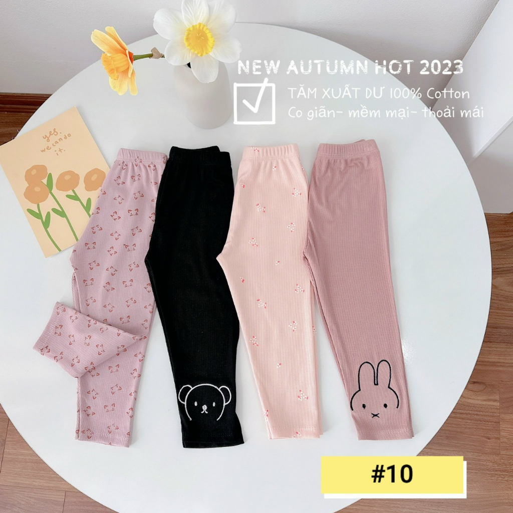Set 4 quần legging chất tăm mềm xuất dư cho bé gái