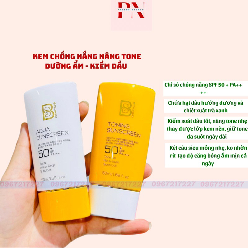 KEM CHỐNG NẮNG NÂNG TONE Dưỡng ẩm - kiềm dầu BS COSMETICS - Sunscreen SPF50+ PA++++ 50ml