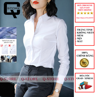 [voucher giảm 10%] Áo sơ mi nữ công sở màu trắng dài tay dáng Hàn Quốc