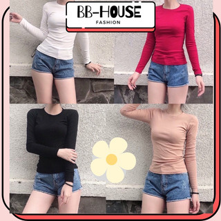 Áo thun tay dài nữ form dài thun gân ôm body