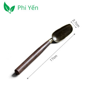Cây xúc trà dụng cụ, thìa, muỗng xúc trà bằng gỗ mun đen và đồng