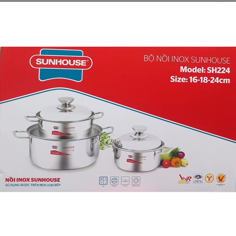 Bộ Nồi Sunhouse SH224 Inox Cao Cấp Dành Cho Mọi Loại Bếp