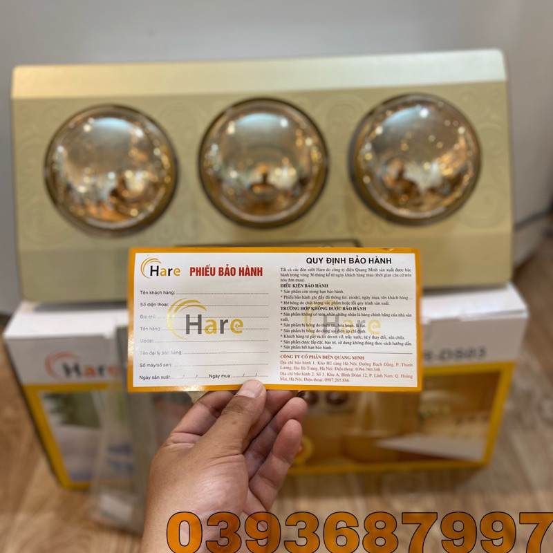 🥰Đèn Sưởi Nhà Tắm 2-3 Bóng Hare Làm Ấm Nhanh-Không Gây Khô Da-Công Suất 550w-825w Bảo hành 36 Tháng