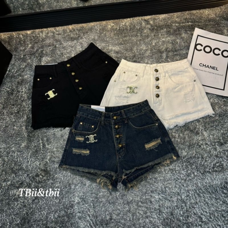 Quần sooc khuy rách logo hàng QCL1