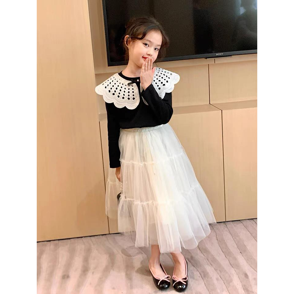 Set chân váy xòe và áo cotton cách điệu mùa thu cho bé gái Danchau 832