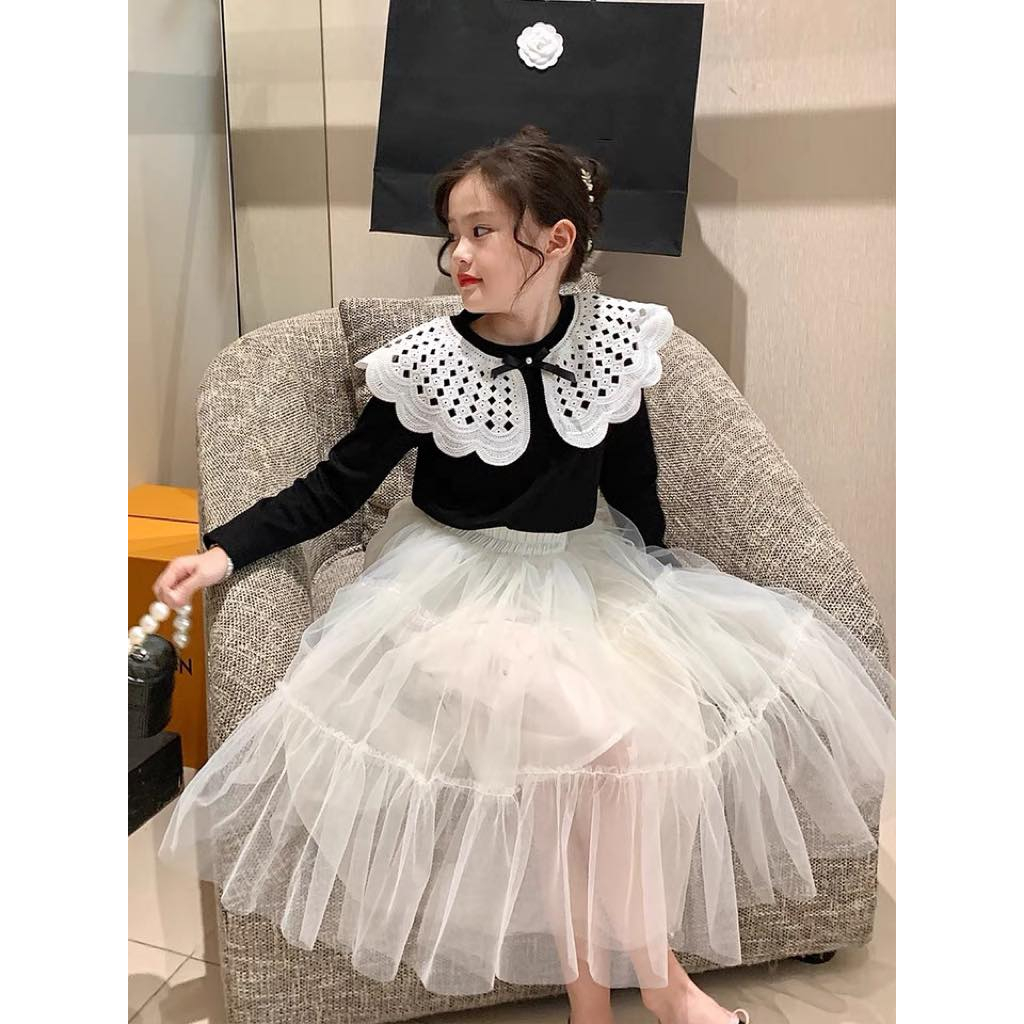 Set chân váy xòe và áo cotton cách điệu mùa thu cho bé gái Danchau 832