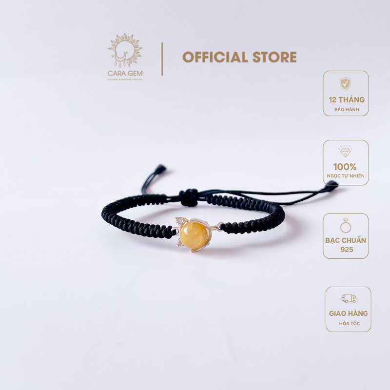 Vòng tay h.ồ l.y bạc 925 hạt đá thạch anh tóc vàng dây đan thủ công hợp mệnh Thổ, Kim CR37