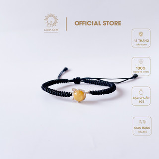  Vòng tay h.ồ l.y bạc 925 hạt đá thạch anh tóc vàng dây đan thủ công hợp mệnh Thổ Kim CR37 