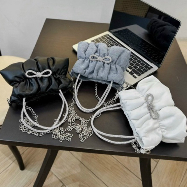 Tui xách nữ rúm nơ có tay cầm sang chảnh, túi đeo chéo thời trang