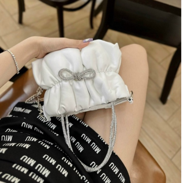 Tui xách nữ rúm nơ có tay cầm sang chảnh, túi đeo chéo thời trang