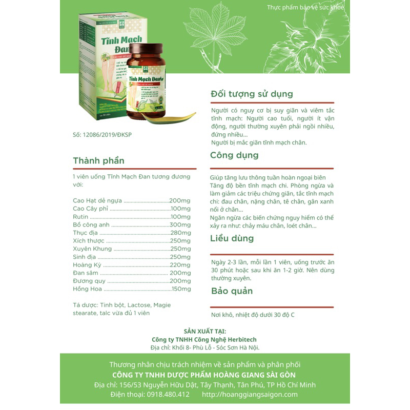Viên uống suy giãn tĩnh mạch chân Tĩnh Mạch Đan