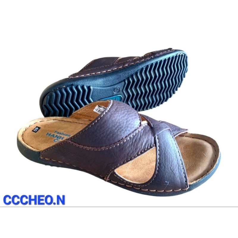 Dép Da Nam Cao Cấp da nguyên tấm(CCDCHEO.N).Thanh lịch may tay liền đế TPR