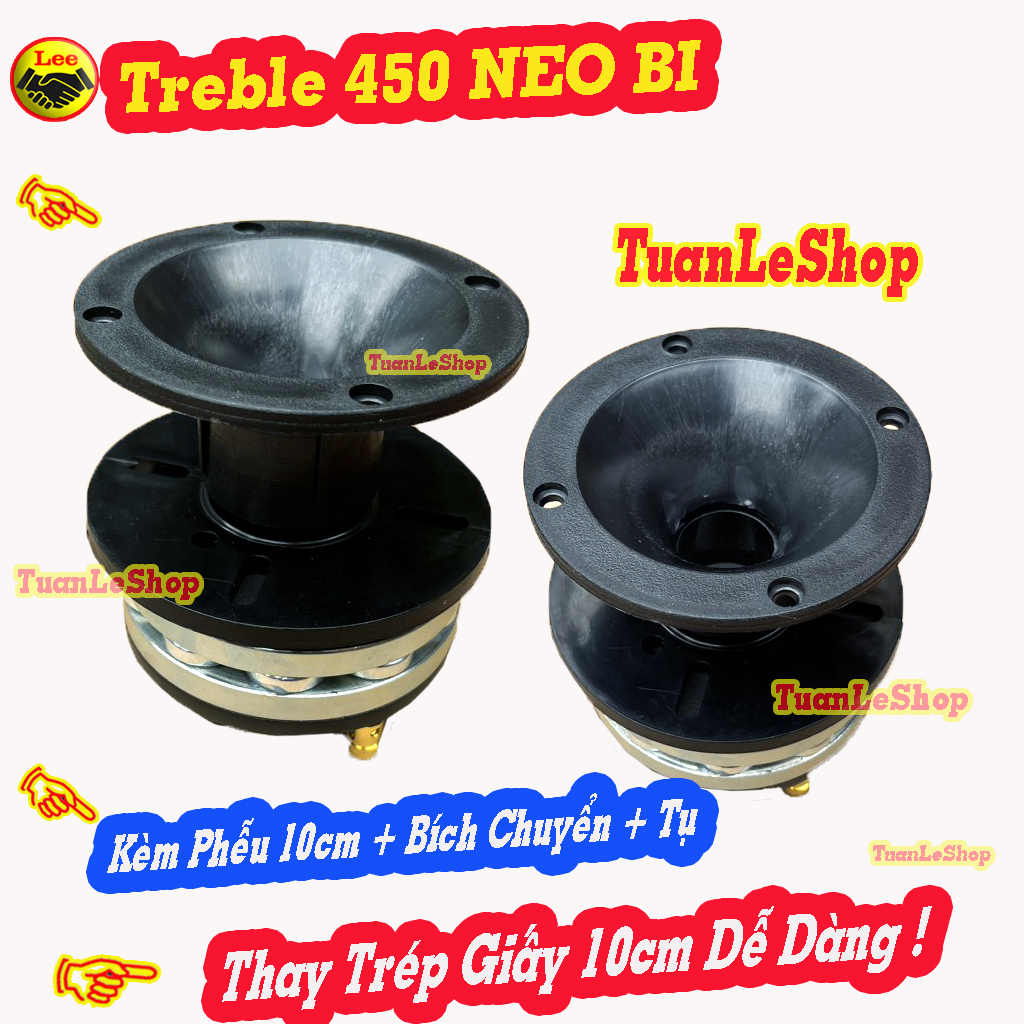 LOA TREBLE THAY TREBLE GIẤY 10CM, LOA TREBLE RCF 450 NEO BI + PHỄU 10CM - GIÁ Gồm 2 TREP 450  + 2 Phễu 10, Bích, Tụ Ốc